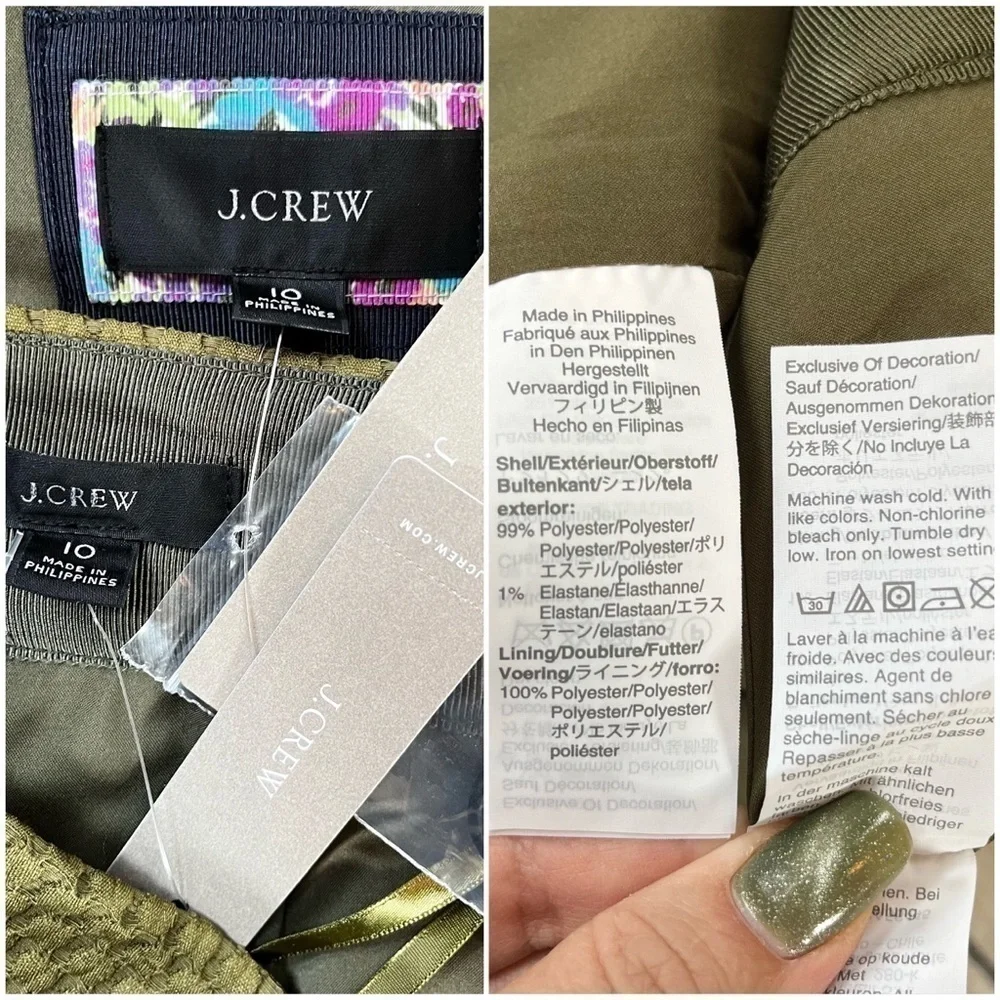 J.Crew NWT olive cropped textured ribbon tipped jacket + matching a-line skirt